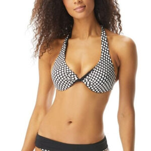 Coco Reef Verso Reversible Underwire Halter Black Polka Dot Swim Bra 32 / 34 C